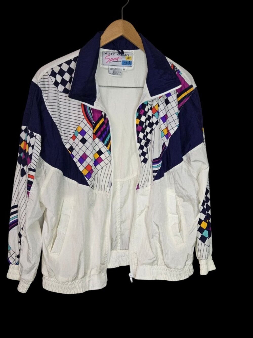 Vintage Color Block Windbreaker Jacket  Geometric 90s Full Zip